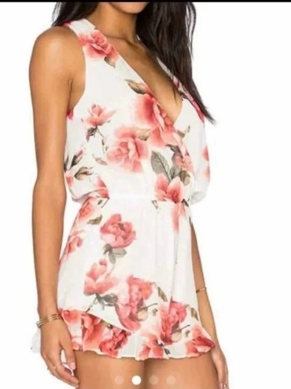 ​Victoria & Sophia Floral Chiffon Romper V-Neck Open Back Skort Summer Dress S